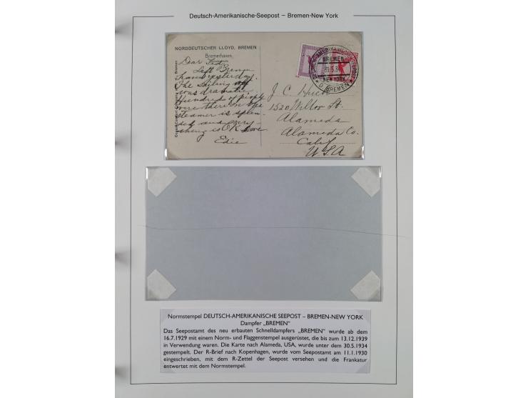1893/1941, Sammlung “DASP BREMEN-NEW YORK I-X”, Flaggenstempel, &nbsp;“DSP LINIE BREMEN-NEW YORK a-g” und “DASP D. BREMEN” mi