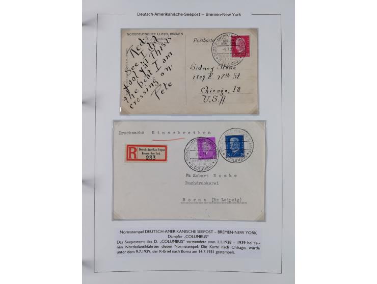 1893/1941, Sammlung “DASP BREMEN-NEW YORK I-X”, Flaggenstempel, &nbsp;“DSP LINIE BREMEN-NEW YORK a-g” und “DASP D. BREMEN” mi