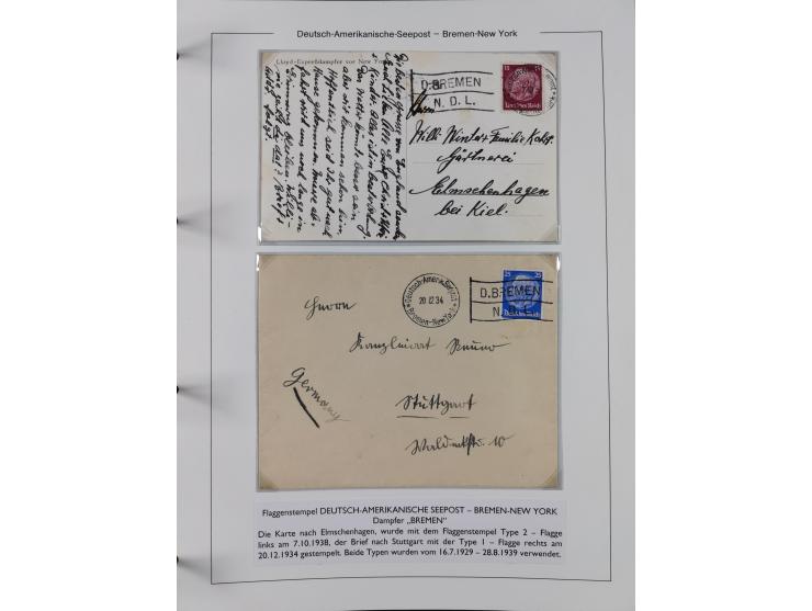 1893/1941, Sammlung “DASP BREMEN-NEW YORK I-X”, Flaggenstempel, &nbsp;“DSP LINIE BREMEN-NEW YORK a-g” und “DASP D. BREMEN” mi
