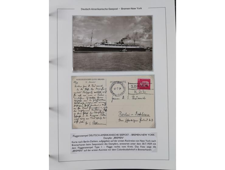 1893/1941, Sammlung “DASP BREMEN-NEW YORK I-X”, Flaggenstempel, &nbsp;“DSP LINIE BREMEN-NEW YORK a-g” und “DASP D. BREMEN” mi
