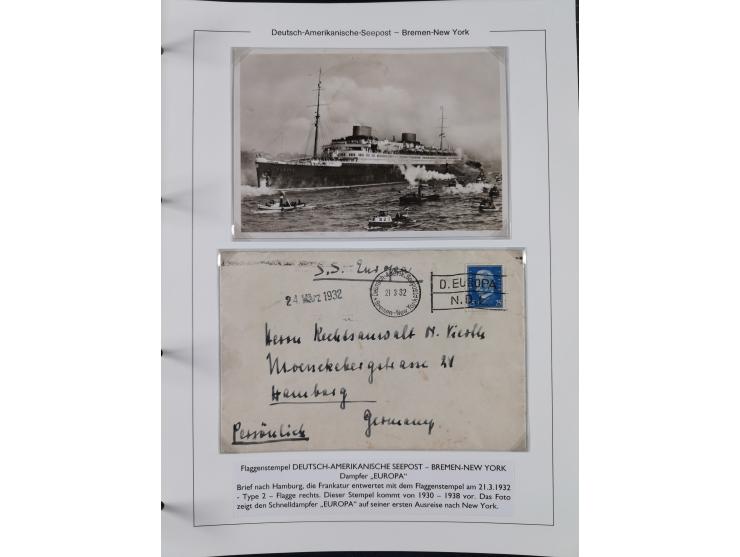 1893/1941, Sammlung “DASP BREMEN-NEW YORK I-X”, Flaggenstempel, &nbsp;“DSP LINIE BREMEN-NEW YORK a-g” und “DASP D. BREMEN” mi