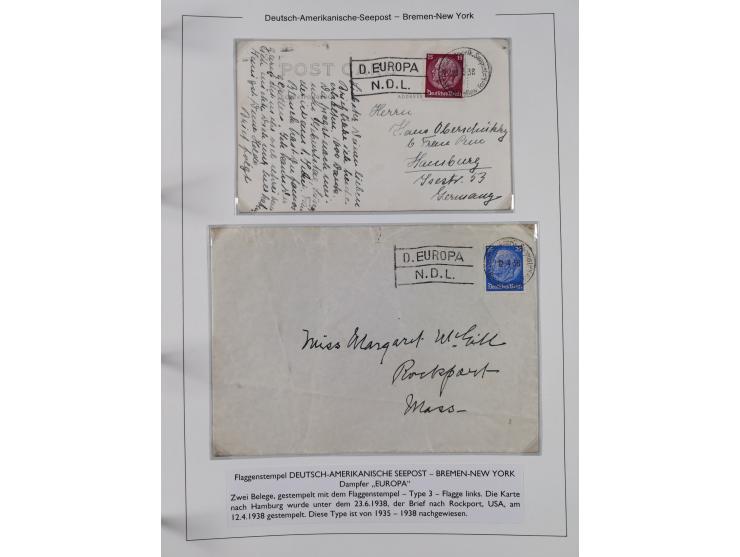 1893/1941, Sammlung “DASP BREMEN-NEW YORK I-X”, Flaggenstempel, &nbsp;“DSP LINIE BREMEN-NEW YORK a-g” und “DASP D. BREMEN” mi