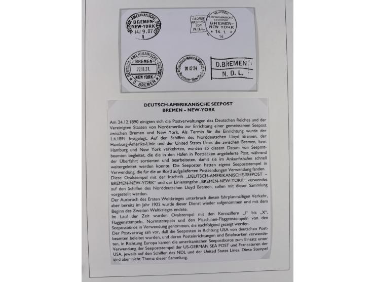 1893/1941, Sammlung “DASP BREMEN-NEW YORK I-X”, Flaggenstempel, &nbsp;“DSP LINIE BREMEN-NEW YORK a-g” und “DASP D. BREMEN” mi