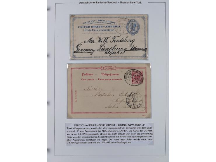 1893/1941, Sammlung “DASP BREMEN-NEW YORK I-X”, Flaggenstempel, &nbsp;“DSP LINIE BREMEN-NEW YORK a-g” und “DASP D. BREMEN” mi