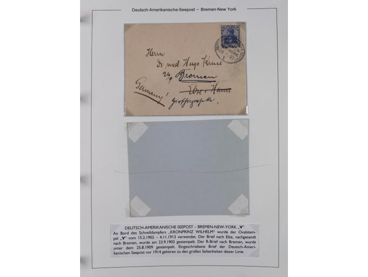 1893/1941, Sammlung “DASP BREMEN-NEW YORK I-X”, Flaggenstempel, &nbsp;“DSP LINIE BREMEN-NEW YORK a-g” und “DASP D. BREMEN” mi