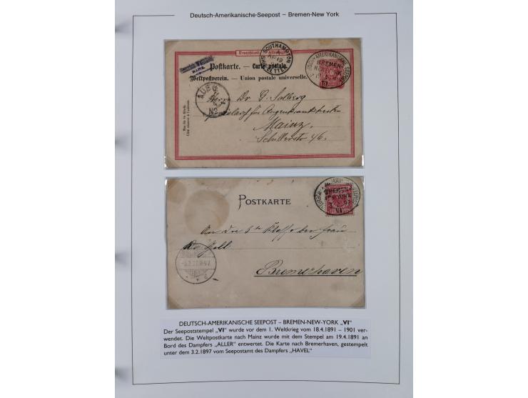 1893/1941, Sammlung “DASP BREMEN-NEW YORK I-X”, Flaggenstempel, &nbsp;“DSP LINIE BREMEN-NEW YORK a-g” und “DASP D. BREMEN” mi