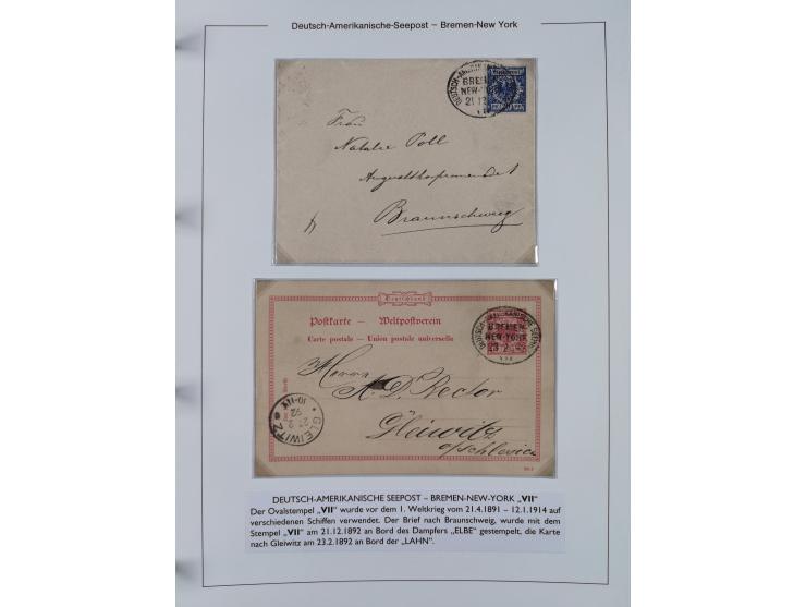 1893/1941, Sammlung “DASP BREMEN-NEW YORK I-X”, Flaggenstempel, &nbsp;“DSP LINIE BREMEN-NEW YORK a-g” und “DASP D. BREMEN” mi