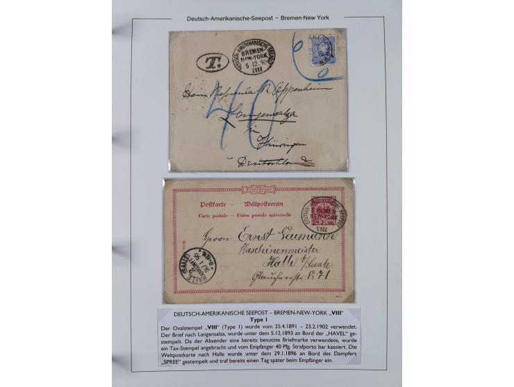 1893/1941, Sammlung “DASP BREMEN-NEW YORK I-X”, Flaggenstempel, &nbsp;“DSP LINIE BREMEN-NEW YORK a-g” und “DASP D. BREMEN” mi