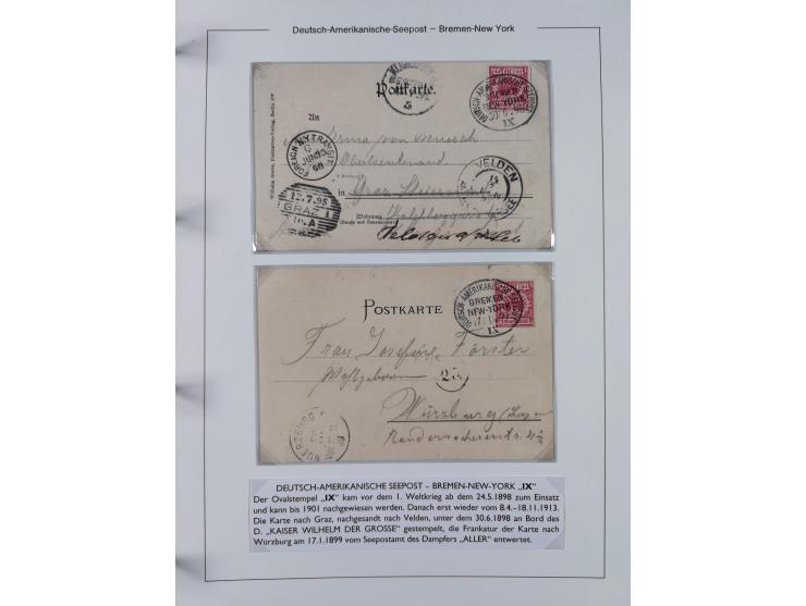 1893/1941, Sammlung “DASP BREMEN-NEW YORK I-X”, Flaggenstempel, &nbsp;“DSP LINIE BREMEN-NEW YORK a-g” und “DASP D. BREMEN” mi