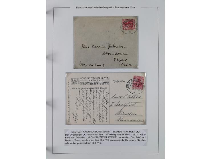1893/1941, Sammlung “DASP BREMEN-NEW YORK I-X”, Flaggenstempel, &nbsp;“DSP LINIE BREMEN-NEW YORK a-g” und “DASP D. BREMEN” mi