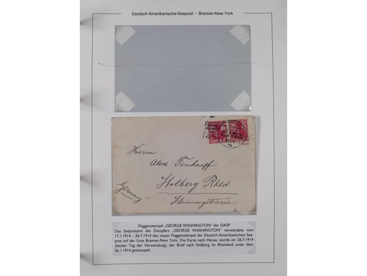 1893/1941, Sammlung “DASP BREMEN-NEW YORK I-X”, Flaggenstempel, &nbsp;“DSP LINIE BREMEN-NEW YORK a-g” und “DASP D. BREMEN” mi