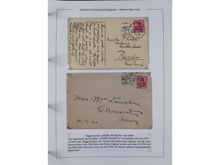1893/1941, Sammlung “DASP BREMEN-NEW YORK I-X”, Flaggenstempel, &nbsp;“DSP LINIE BREMEN-NEW YORK a-g” und “DASP D. BREMEN” mi
