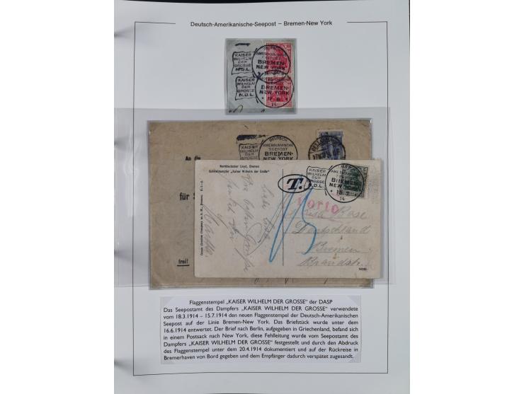 1893/1941, Sammlung “DASP BREMEN-NEW YORK I-X”, Flaggenstempel, &nbsp;“DSP LINIE BREMEN-NEW YORK a-g” und “DASP D. BREMEN” mi