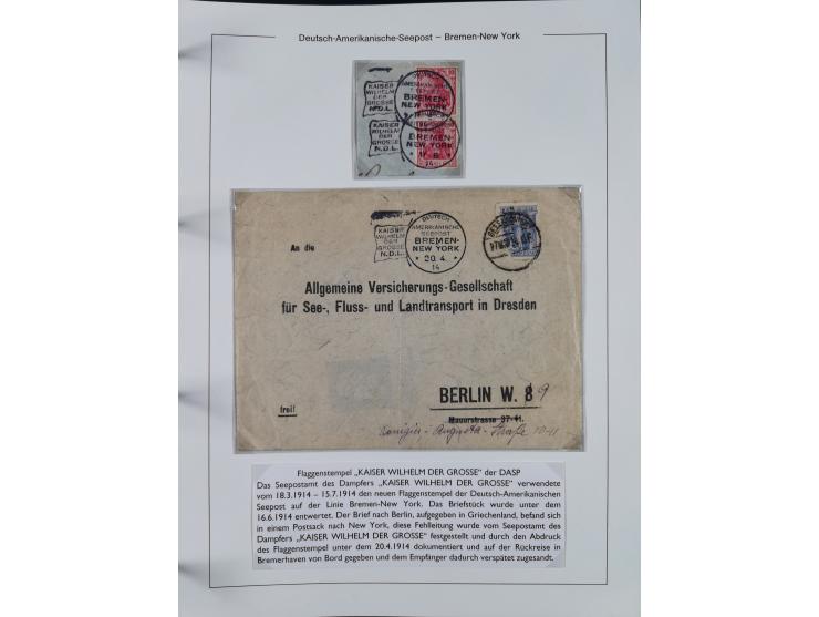 1893/1941, Sammlung “DASP BREMEN-NEW YORK I-X”, Flaggenstempel, &nbsp;“DSP LINIE BREMEN-NEW YORK a-g” und “DASP D. BREMEN” mi
