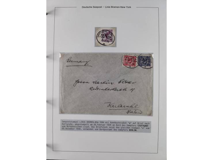 1893/1941, Sammlung “DASP BREMEN-NEW YORK I-X”, Flaggenstempel, &nbsp;“DSP LINIE BREMEN-NEW YORK a-g” und “DASP D. BREMEN” mi