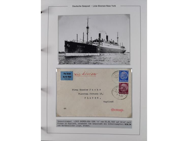 1893/1941, Sammlung “DASP BREMEN-NEW YORK I-X”, Flaggenstempel, &nbsp;“DSP LINIE BREMEN-NEW YORK a-g” und “DASP D. BREMEN” mi