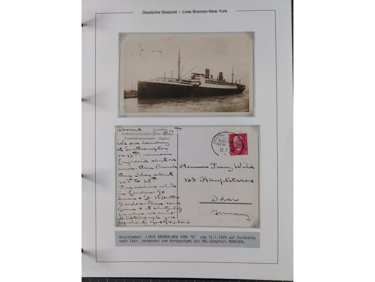 1893/1941, Sammlung “DASP BREMEN-NEW YORK I-X”, Flaggenstempel, &nbsp;“DSP LINIE BREMEN-NEW YORK a-g” und “DASP D. BREMEN” mi