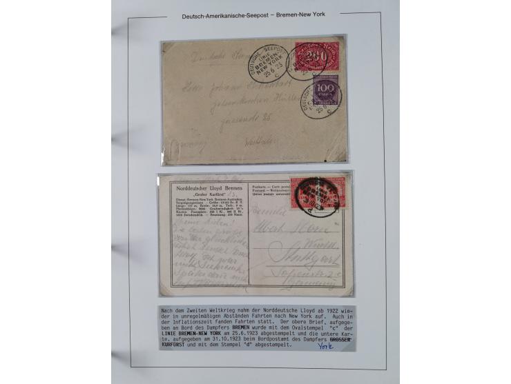 1893/1941, Sammlung “DASP BREMEN-NEW YORK I-X”, Flaggenstempel, &nbsp;“DSP LINIE BREMEN-NEW YORK a-g” und “DASP D. BREMEN” mi