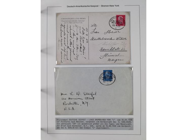 1893/1941, Sammlung “DASP BREMEN-NEW YORK I-X”, Flaggenstempel, &nbsp;“DSP LINIE BREMEN-NEW YORK a-g” und “DASP D. BREMEN” mi