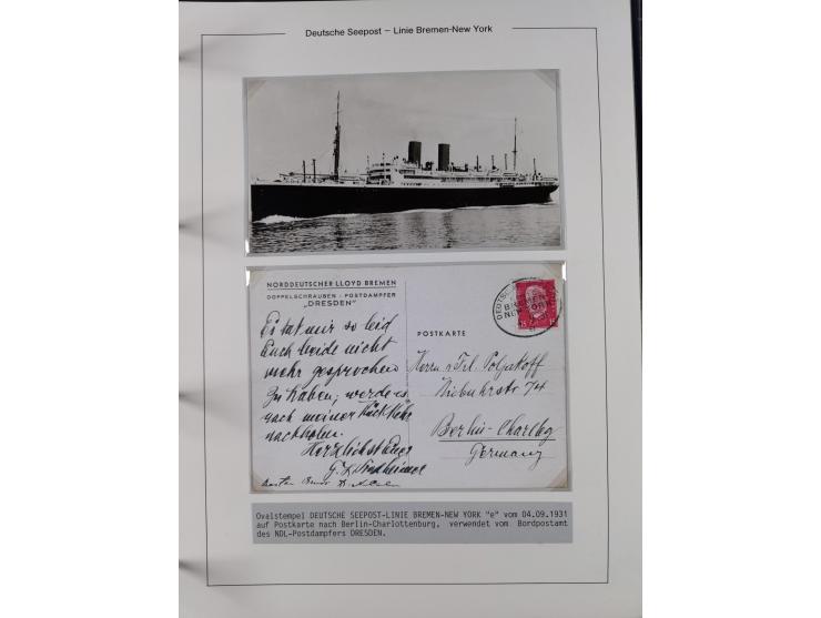 1893/1941, Sammlung “DASP BREMEN-NEW YORK I-X”, Flaggenstempel, &nbsp;“DSP LINIE BREMEN-NEW YORK a-g” und “DASP D. BREMEN” mi