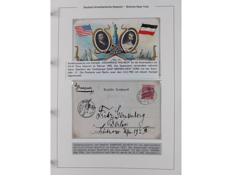 1893/1941, Sammlung “DASP BREMEN-NEW YORK I-X”, Flaggenstempel, &nbsp;“DSP LINIE BREMEN-NEW YORK a-g” und “DASP D. BREMEN” mi