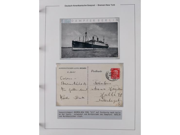 1893/1941, Sammlung “DASP BREMEN-NEW YORK I-X”, Flaggenstempel, &nbsp;“DSP LINIE BREMEN-NEW YORK a-g” und “DASP D. BREMEN” mi