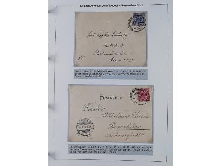 1893/1941, Sammlung “DASP BREMEN-NEW YORK I-X”, Flaggenstempel, &nbsp;“DSP LINIE BREMEN-NEW YORK a-g” und “DASP D. BREMEN” mi