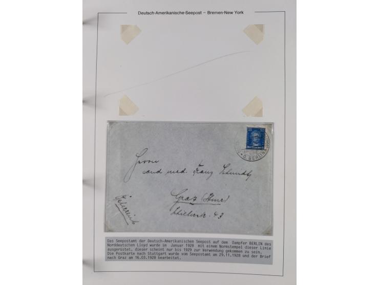 1893/1941, Sammlung “DASP BREMEN-NEW YORK I-X”, Flaggenstempel, &nbsp;“DSP LINIE BREMEN-NEW YORK a-g” und “DASP D. BREMEN” mi