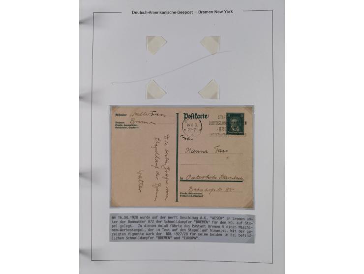 1893/1941, Sammlung “DASP BREMEN-NEW YORK I-X”, Flaggenstempel, &nbsp;“DSP LINIE BREMEN-NEW YORK a-g” und “DASP D. BREMEN” mi