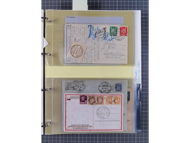 1922/39, kleine Sammlung “DSP LINIE…” (aptiert), “DSP MONTE SARMIENTO”, “DSP GENERAL SAN MARTIN” und “DSP HAMBURG-SÜDAMERIKA 