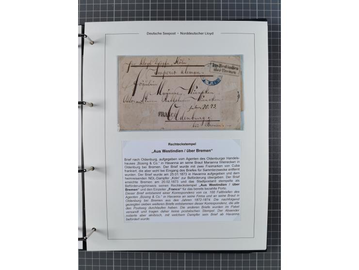 1873/1932, kleine Sammlung “DSP LINIE BREMEN-CUBA” mit 10 Briefen, Karten und Ganzsachen, dabei Bedarfspost. Dazu sieben Brie