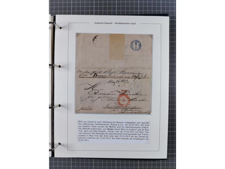 1873/1932, kleine Sammlung “DSP LINIE BREMEN-CUBA” mit 10 Briefen, Karten und Ganzsachen, dabei Bedarfspost. Dazu sieben Brie