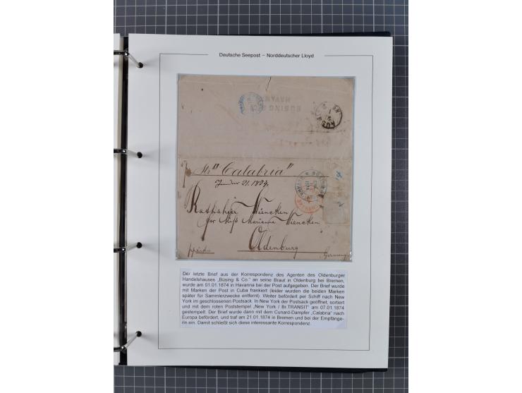 1873/1932, kleine Sammlung “DSP LINIE BREMEN-CUBA” mit 10 Briefen, Karten und Ganzsachen, dabei Bedarfspost. Dazu sieben Brie
