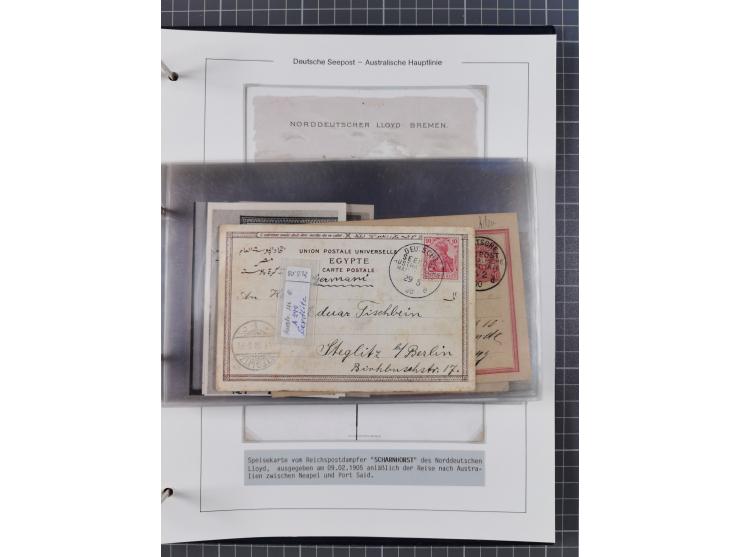 1887/1912, kleine Sammlung “DSP AUSTRALISCHE HAUPTLINIE” mit 35 Briefen, Karten und GSK, dabei frühe Post mit Aufgabe-Vermerk