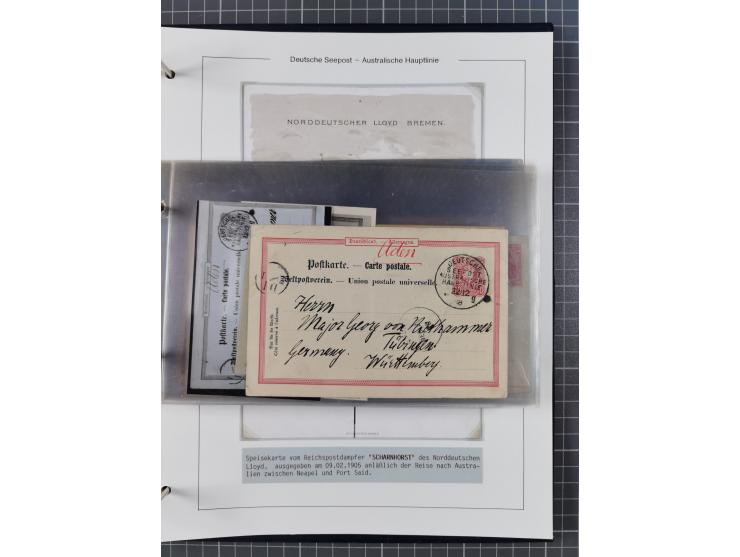 1887/1912, kleine Sammlung “DSP AUSTRALISCHE HAUPTLINIE” mit 35 Briefen, Karten und GSK, dabei frühe Post mit Aufgabe-Vermerk