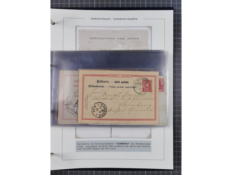 1887/1912, kleine Sammlung “DSP AUSTRALISCHE HAUPTLINIE” mit 35 Briefen, Karten und GSK, dabei frühe Post mit Aufgabe-Vermerk