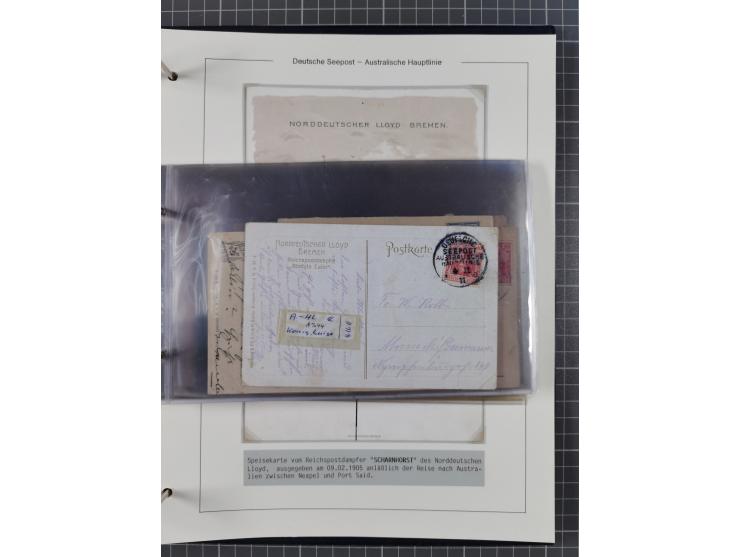 1887/1912, kleine Sammlung “DSP AUSTRALISCHE HAUPTLINIE” mit 35 Briefen, Karten und GSK, dabei frühe Post mit Aufgabe-Vermerk