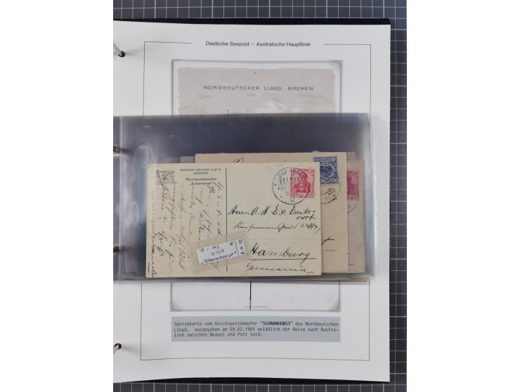 1887/1912, kleine Sammlung “DSP AUSTRALISCHE HAUPTLINIE” mit 35 Briefen, Karten und GSK, dabei frühe Post mit Aufgabe-Vermerk