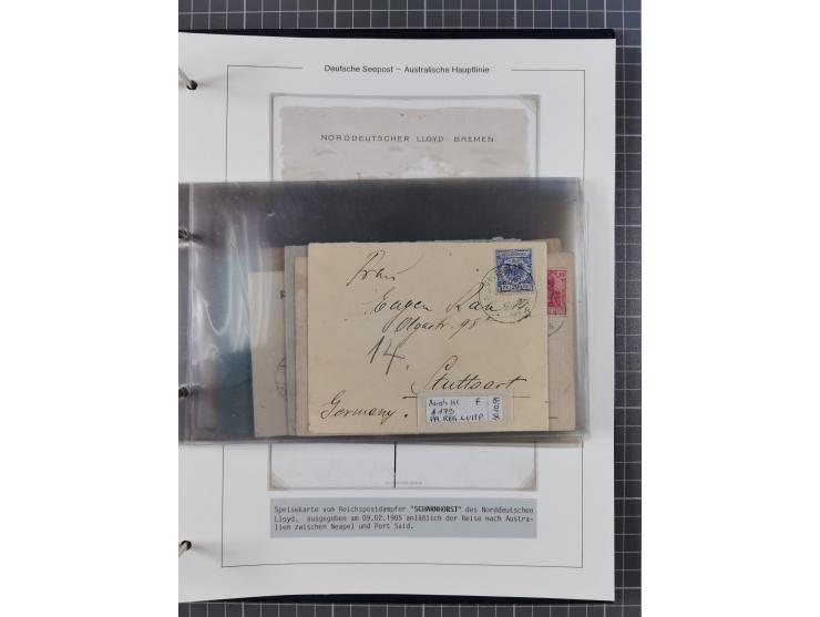 1887/1912, kleine Sammlung “DSP AUSTRALISCHE HAUPTLINIE” mit 35 Briefen, Karten und GSK, dabei frühe Post mit Aufgabe-Vermerk