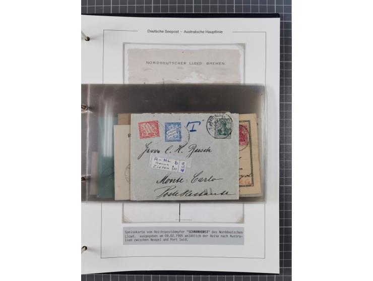 1887/1912, kleine Sammlung “DSP AUSTRALISCHE HAUPTLINIE” mit 35 Briefen, Karten und GSK, dabei frühe Post mit Aufgabe-Vermerk