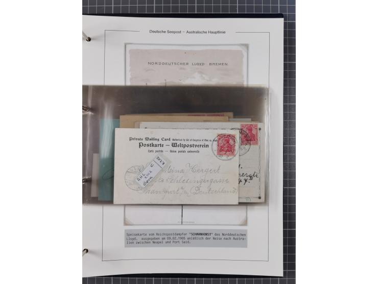 1887/1912, kleine Sammlung “DSP AUSTRALISCHE HAUPTLINIE” mit 35 Briefen, Karten und GSK, dabei frühe Post mit Aufgabe-Vermerk