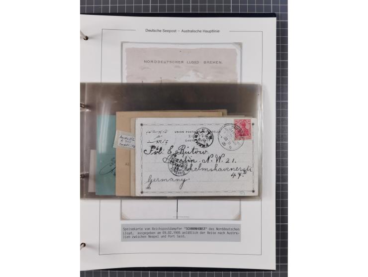 1887/1912, kleine Sammlung “DSP AUSTRALISCHE HAUPTLINIE” mit 35 Briefen, Karten und GSK, dabei frühe Post mit Aufgabe-Vermerk