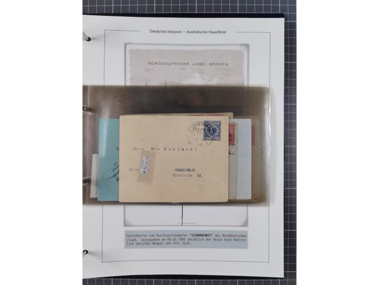 1887/1912, kleine Sammlung “DSP AUSTRALISCHE HAUPTLINIE” mit 35 Briefen, Karten und GSK, dabei frühe Post mit Aufgabe-Vermerk