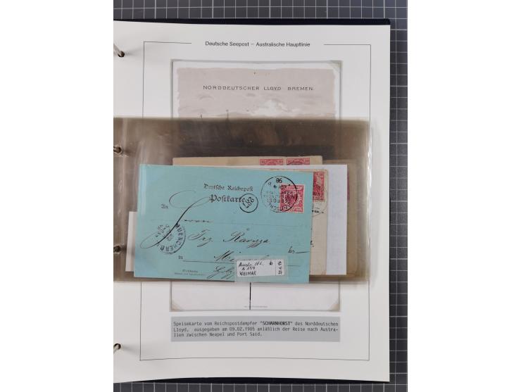1887/1912, kleine Sammlung “DSP AUSTRALISCHE HAUPTLINIE” mit 35 Briefen, Karten und GSK, dabei frühe Post mit Aufgabe-Vermerk