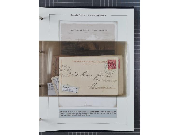 1887/1912, kleine Sammlung “DSP AUSTRALISCHE HAUPTLINIE” mit 35 Briefen, Karten und GSK, dabei frühe Post mit Aufgabe-Vermerk