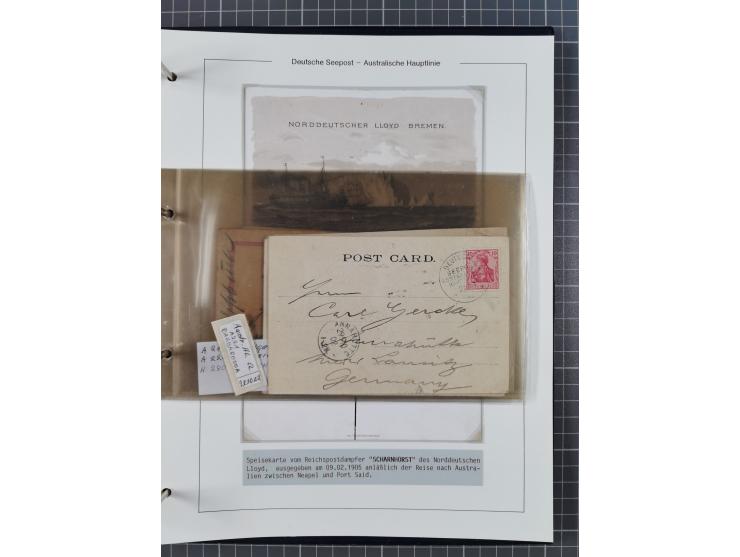 1887/1912, kleine Sammlung “DSP AUSTRALISCHE HAUPTLINIE” mit 35 Briefen, Karten und GSK, dabei frühe Post mit Aufgabe-Vermerk