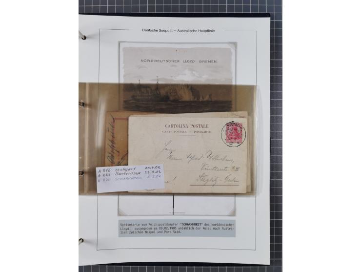 1887/1912, kleine Sammlung “DSP AUSTRALISCHE HAUPTLINIE” mit 35 Briefen, Karten und GSK, dabei frühe Post mit Aufgabe-Vermerk