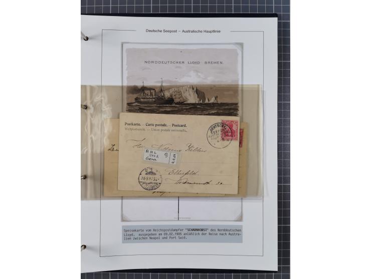 1887/1912, kleine Sammlung “DSP AUSTRALISCHE HAUPTLINIE” mit 35 Briefen, Karten und GSK, dabei frühe Post mit Aufgabe-Vermerk