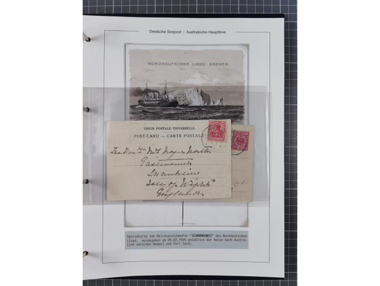 1887/1912, kleine Sammlung “DSP AUSTRALISCHE HAUPTLINIE” mit 35 Briefen, Karten und GSK, dabei frühe Post mit Aufgabe-Vermerk