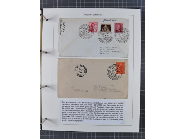 1933/39. interessante Sammlung “Die Schiffspoststempel der Reederei H.C. Horn” mit 21 Briefen, Karten und Ganzsachen, dabei u
